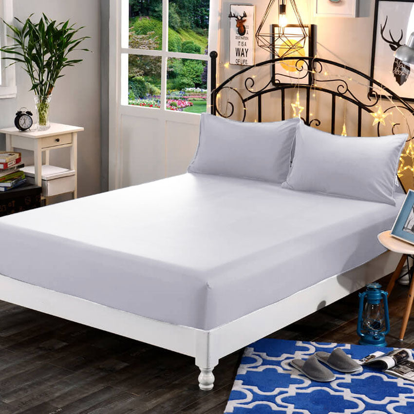3 in 1 Bed Sheet Set Plain 2017 Series (1 Fitted Sheet and Free 2 Pillowcases) 2017PGray