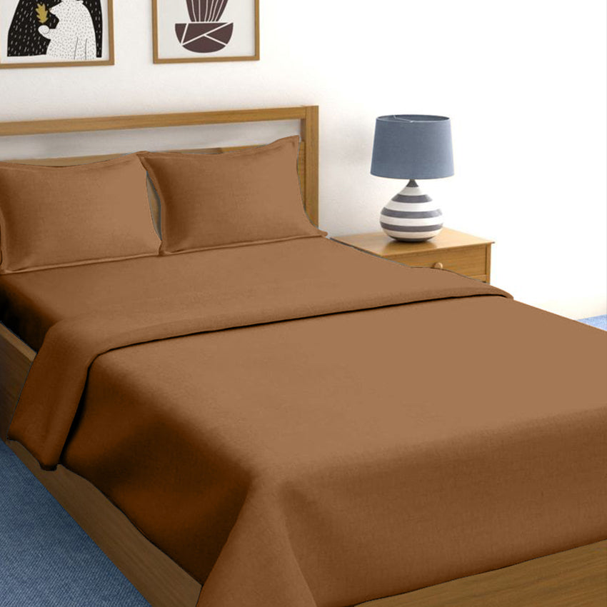 3 in 1 Bed Sheet Set Plain 2021 Series (1 Fitted Sheet and Free 2 Pillowcases) 2021Sandstne