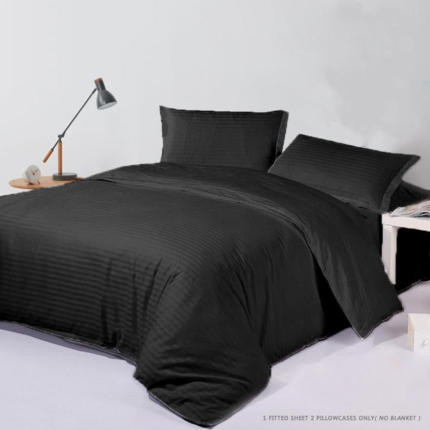 Premium Stripes Series 3in1 Bedsheet (2 Pillowcases 1 Fitted Sheet) BlackStripes