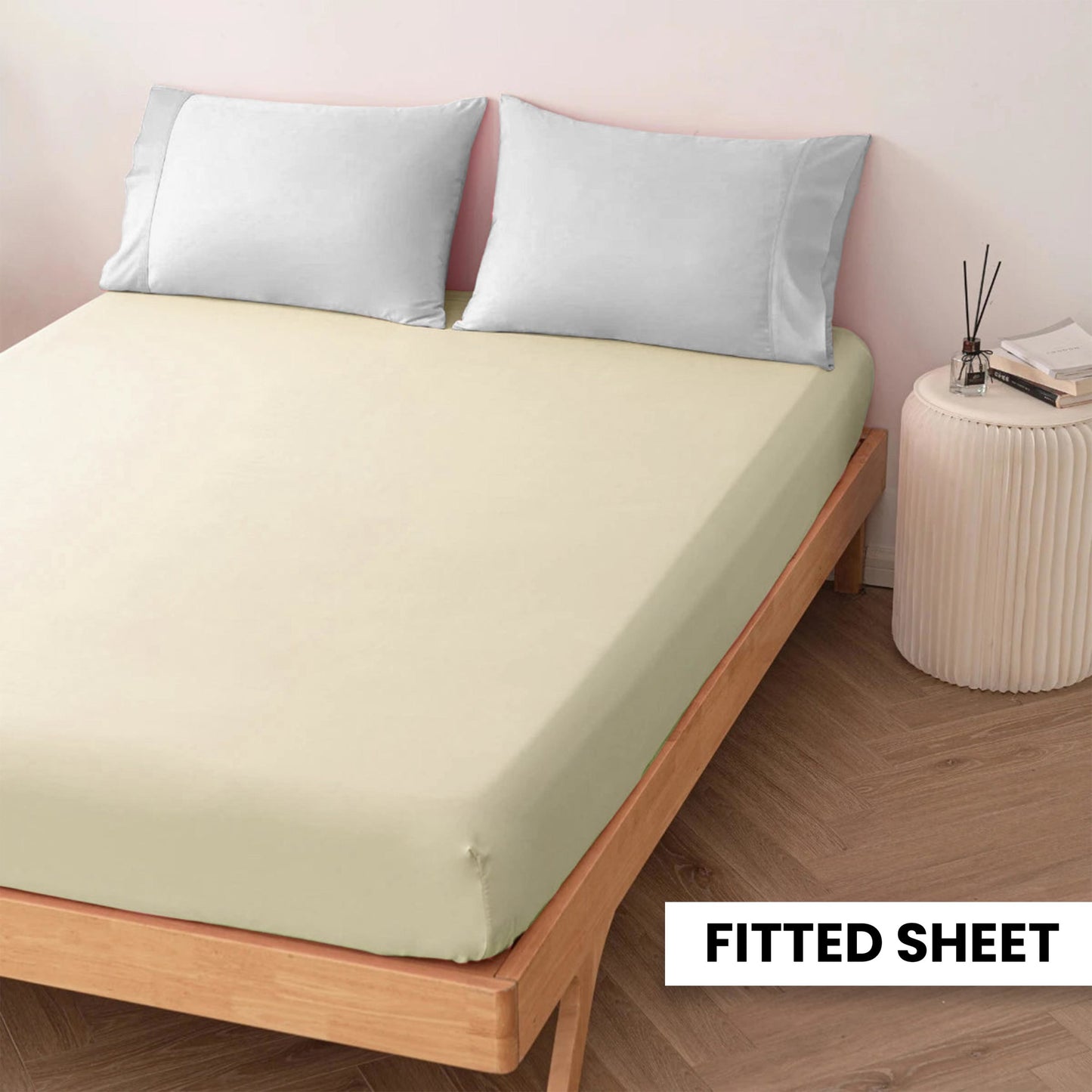 Plain Bedsheet Fitted Sheet and 2 Pillowcases - Queen Size