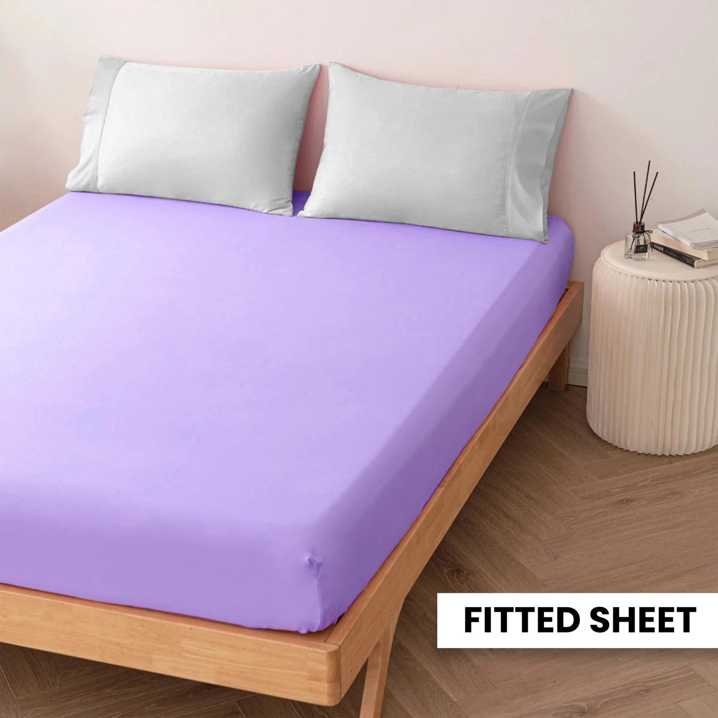 Plain Bedsheet Fitted Sheet and 2 Pillowcases - Queen Size