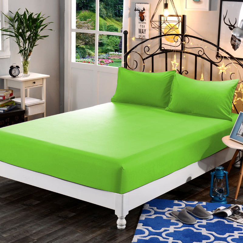 3 in 1 Bed Sheet Set Plain 2017 Series (1 Fitted Sheet and Free 2 Pillowcases) 2017AGreen
