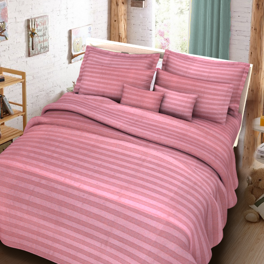 Premium Stripes Series 3in1 Bedsheet (2 Pillowcases 1 Fitted Sheet) OldRoseStripes