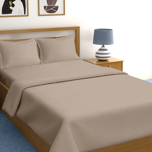 3 in 1 Bed Sheet Set Plain 2021 Series (1 Fitted Sheet and Free 2 Pillowcases) 2021CBeige