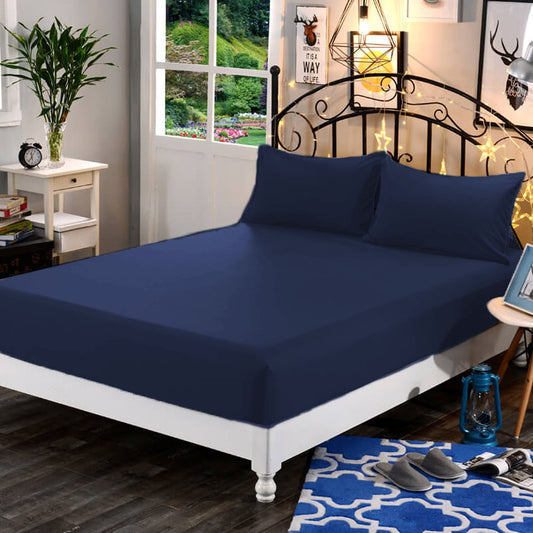 3 in 1 Bed Sheet Set Plain 2017 Series (1 Fitted Sheet and Free 2 Pillowcases) 2017Navy