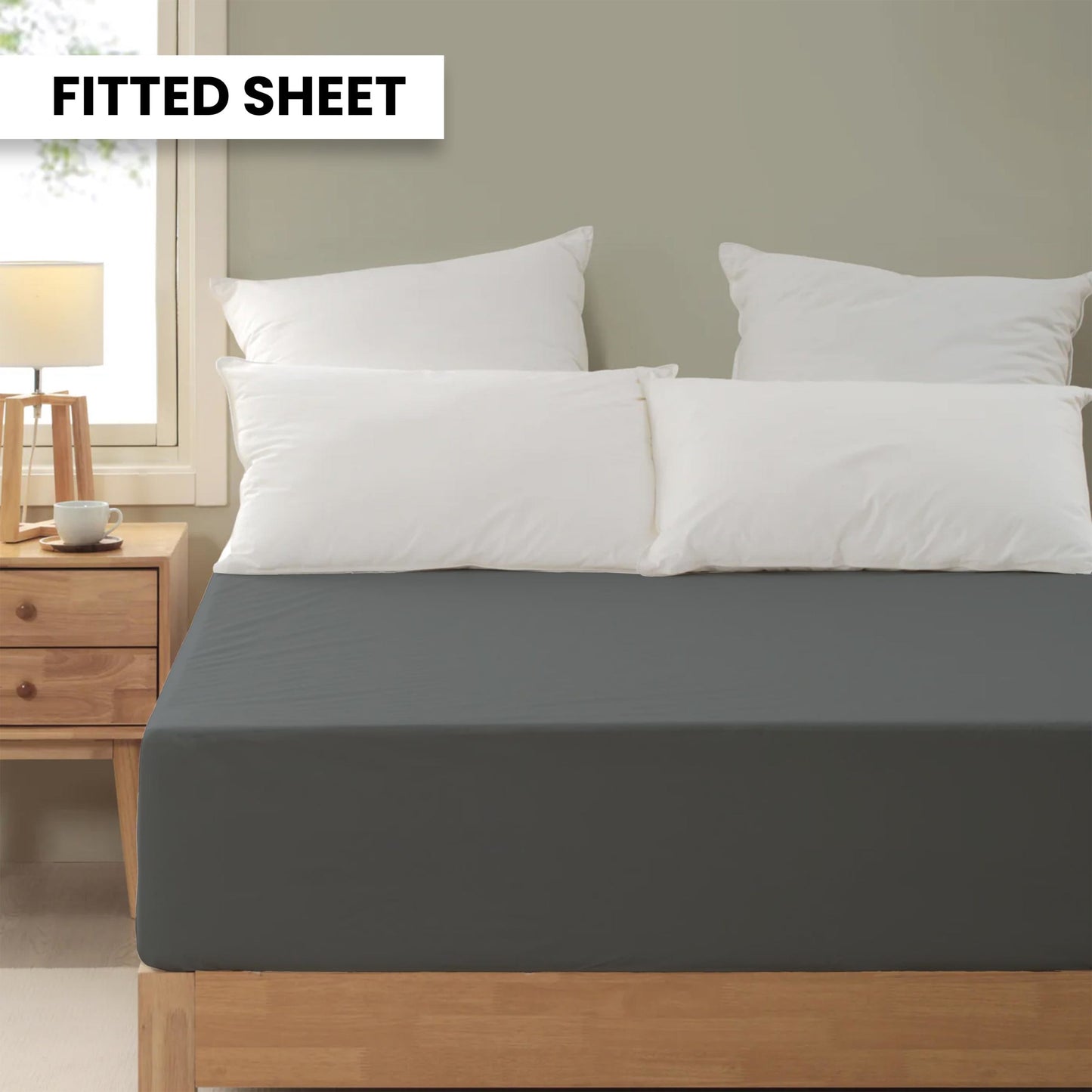 Plain Bedsheet Fitted Sheet and 2 Pillowcases - King Size