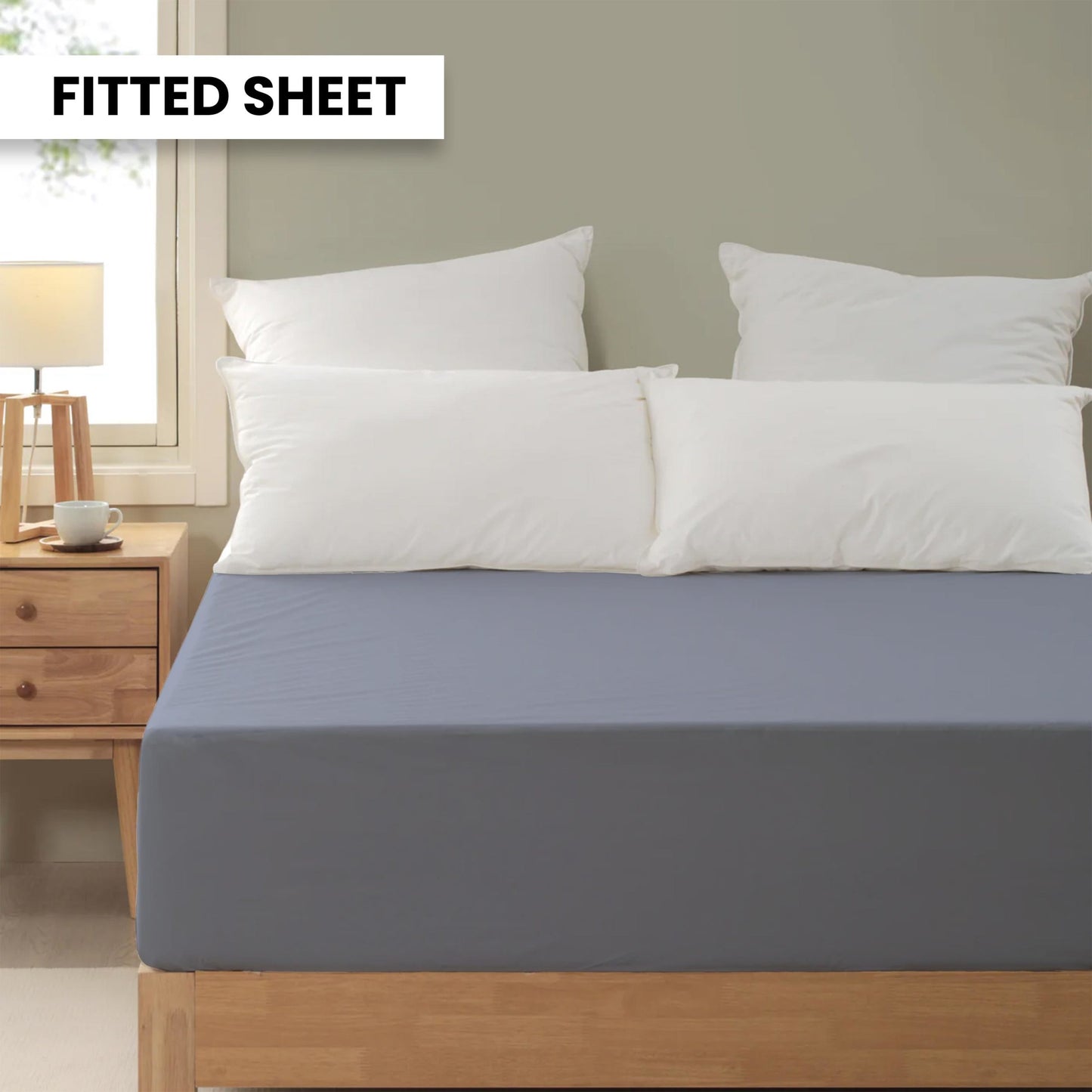 Plain Bedsheet Fitted Sheet and 2 Pillowcases - Queen Size