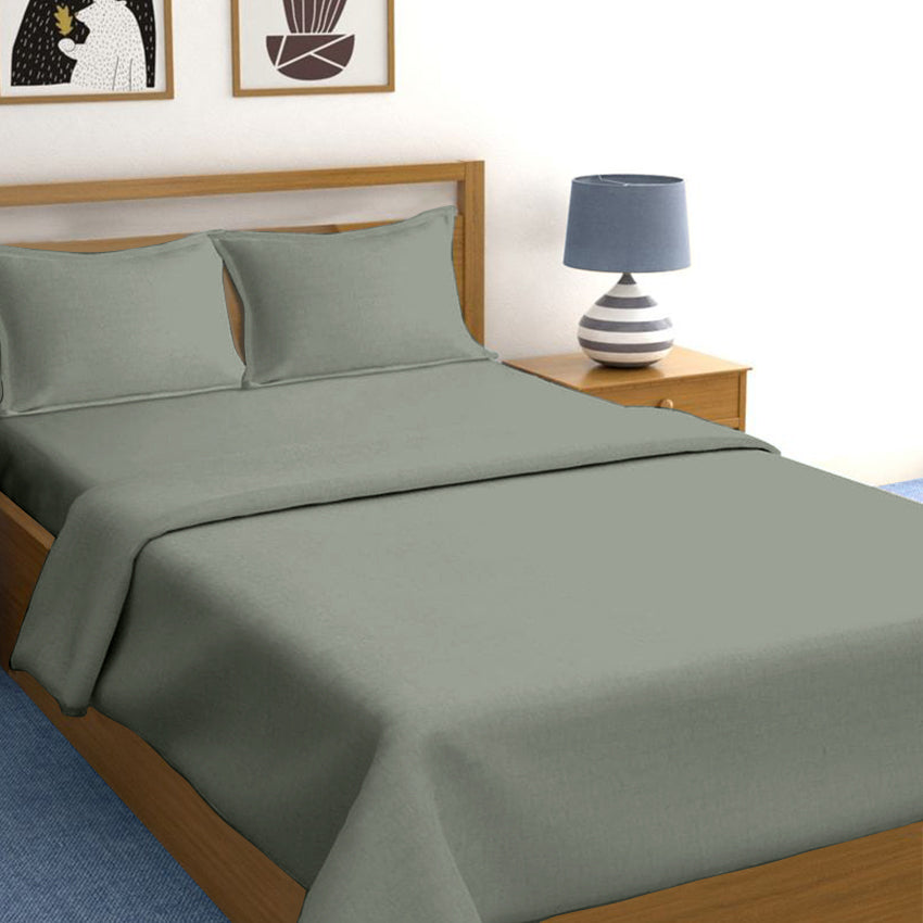 3 in 1 Bed Sheet Set Plain 2021 Series (1 Fitted Sheet and Free 2 Pillowcases) 2021SwGray