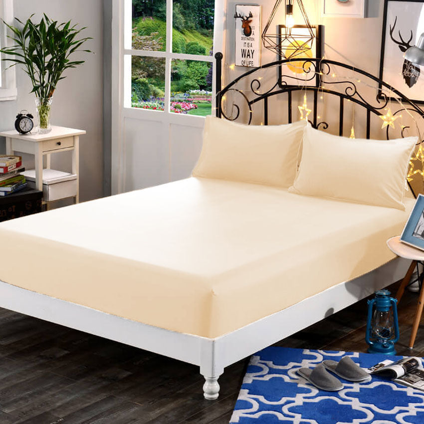 3 in 1 Bed Sheet Set Plain 2017 Series (1 Fitted Sheet and Free 2 Pillowcases) 2017Cream