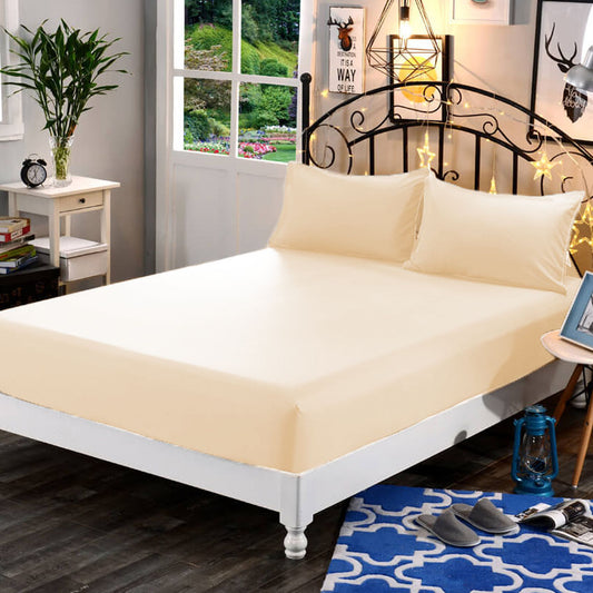 3 in 1 Bed Sheet Set Plain 2017 Series (1 Fitted Sheet and Free 2 Pillowcases) 2017Cream