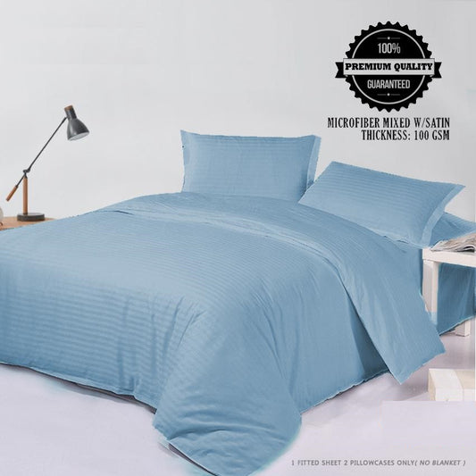 Premium Stripes Series 3in1 Bedsheet (2 Pillowcases 1 Fitted Sheet) LightBlueStripes