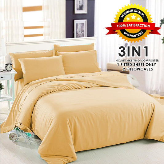 3 in 1 Premium Quality SE Series Plain Bed Sheet Set (1 Fitted Sheet and Free 2 Pillowcases) SE-42