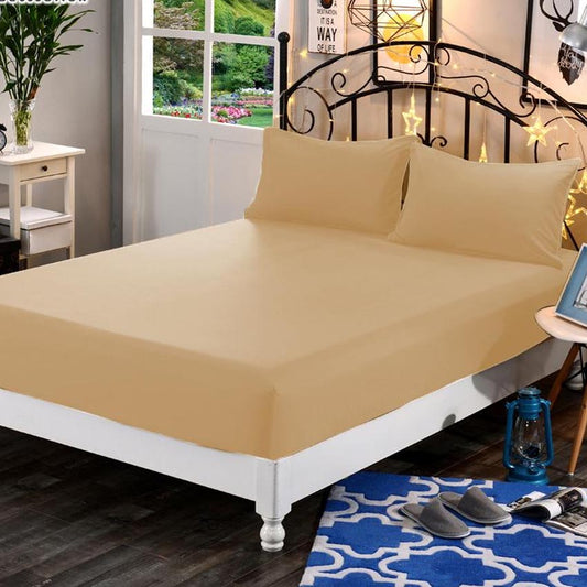 3 in 1 Bed Sheet Set Plain 2017 Series (1 Fitted Sheet and Free 2 Pillowcases) 2017LightBrown