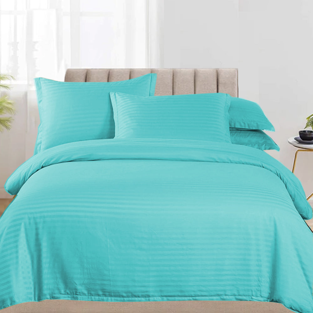 4in1 Plain Stripes Bedsheet ( 2 pillowcases, 1 Fitted Sheet, 1 Quilt cover )
