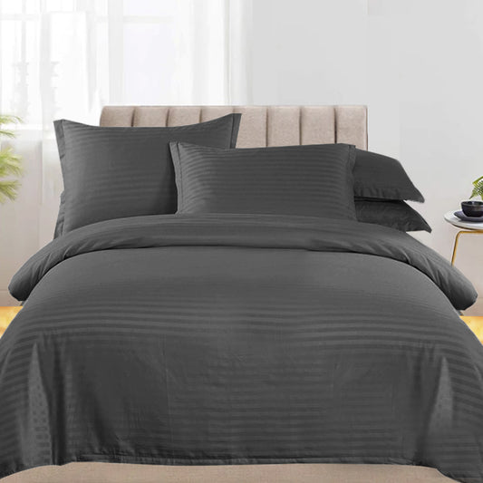 4in1 Plain Stripes Bedsheet ( 2 pillowcases, 1 Fitted Sheet, 1 Quilt cover )