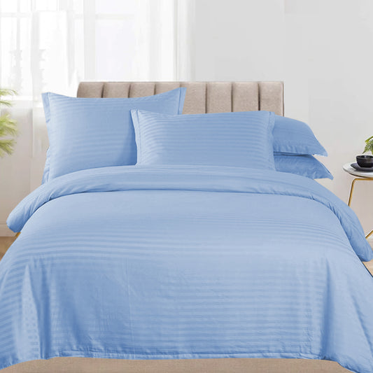 4in1 Plain Stripes Bedsheet ( 2 pillowcases, 1 Fitted Sheet, 1 Quilt cover )