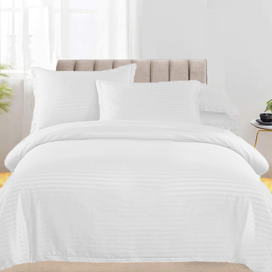 4in1 Plain Stripes Bedsheet ( 2 pillowcases, 1 Fitted Sheet, 1 Quilt cover )