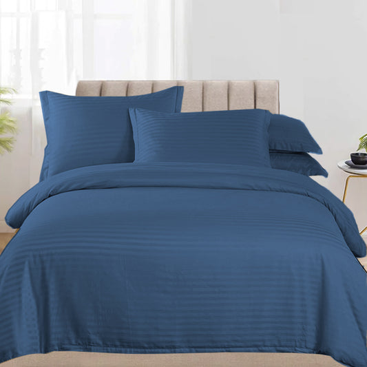 4in1 Plain Stripes Bedsheet ( 2 pillowcases, 1 Fitted Sheet, 1 Quilt cover )