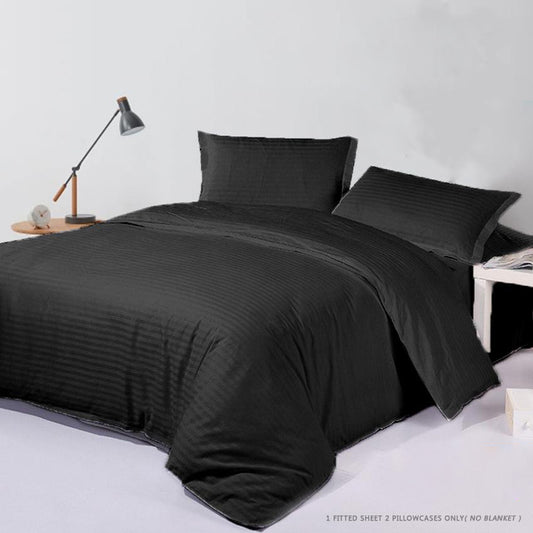 Premium Stripes Series 3in1 Bedsheet (2 Pillowcases 1 Fitted Sheet) BlackStripes