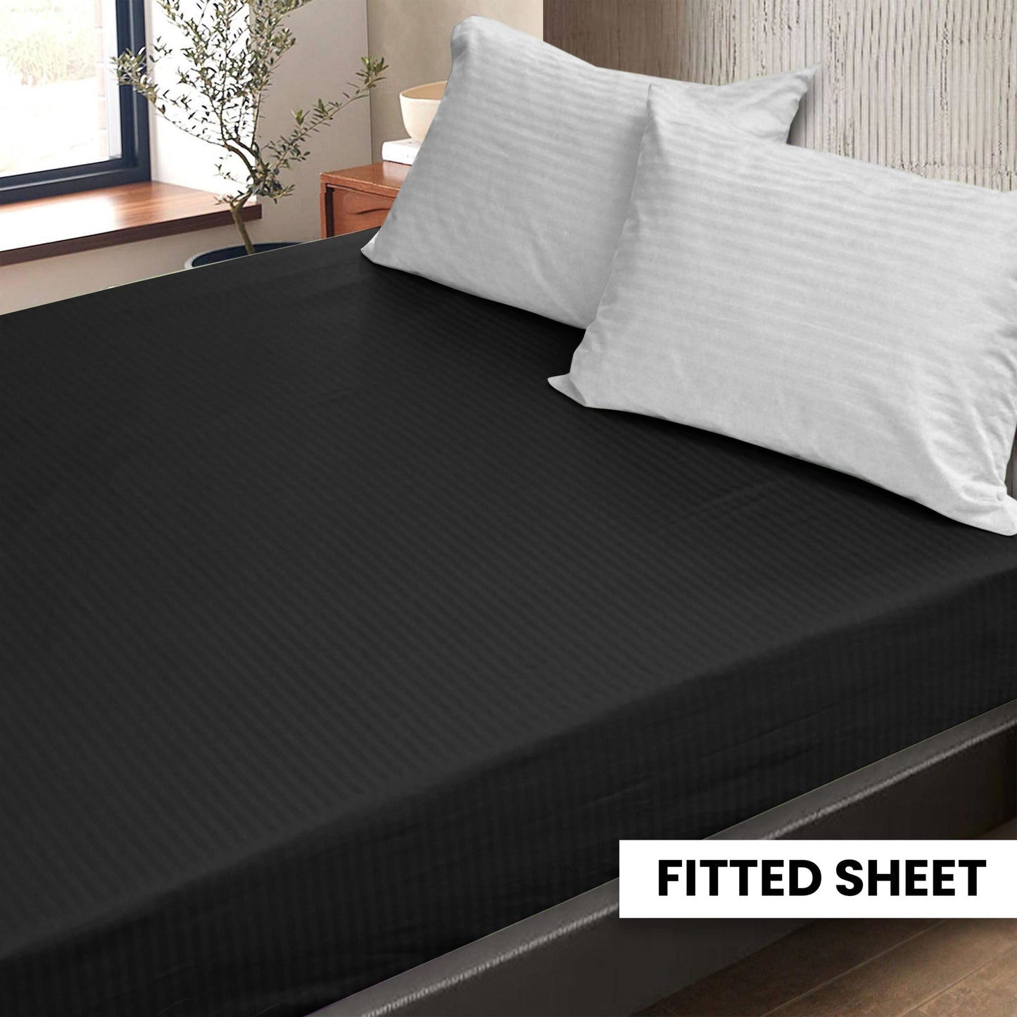 Plain Bedsheet Fitted Sheet and 2 Pillowcases - Queen Size