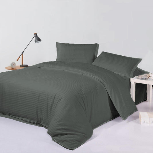 Premium Stripes Hotel Quality 3 in 1 Bed sheet Collection Bed Sheet (2 Pillowcases 1 Fitted Sheet) Gray