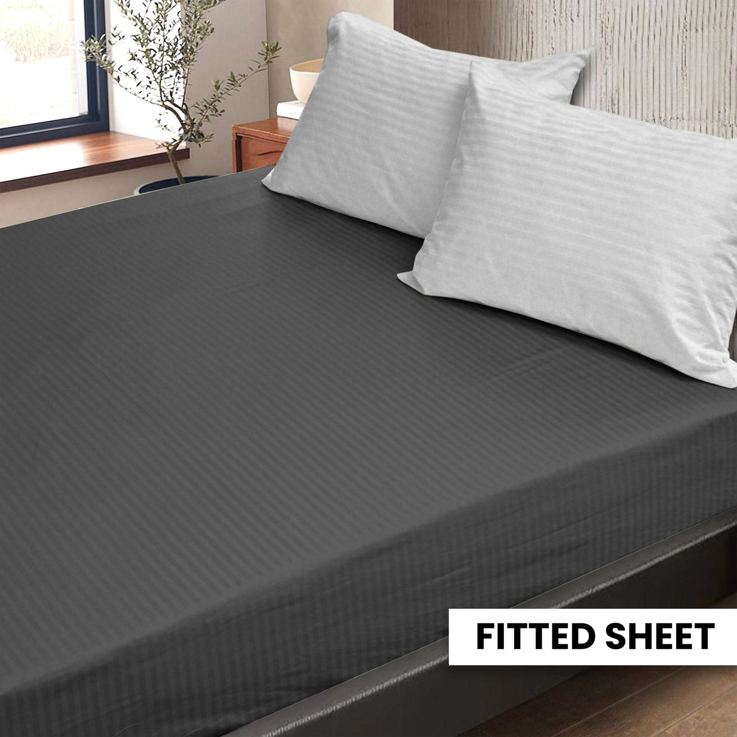 Plain Bedsheet Fitted Sheet and 2 Pillowcases - Queen Size