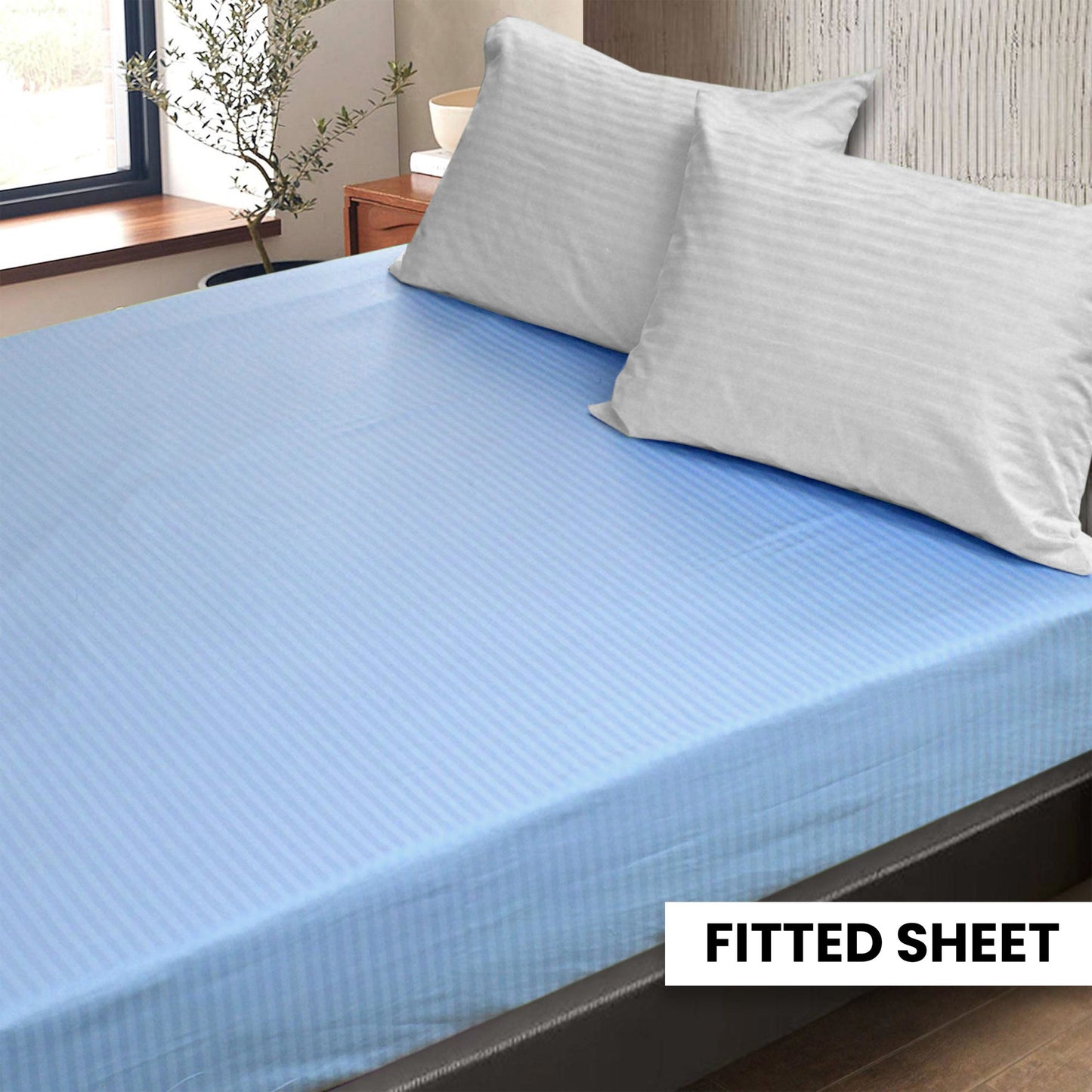 Plain Bedsheet Fitted Sheet and 2 Pillowcases - King Size