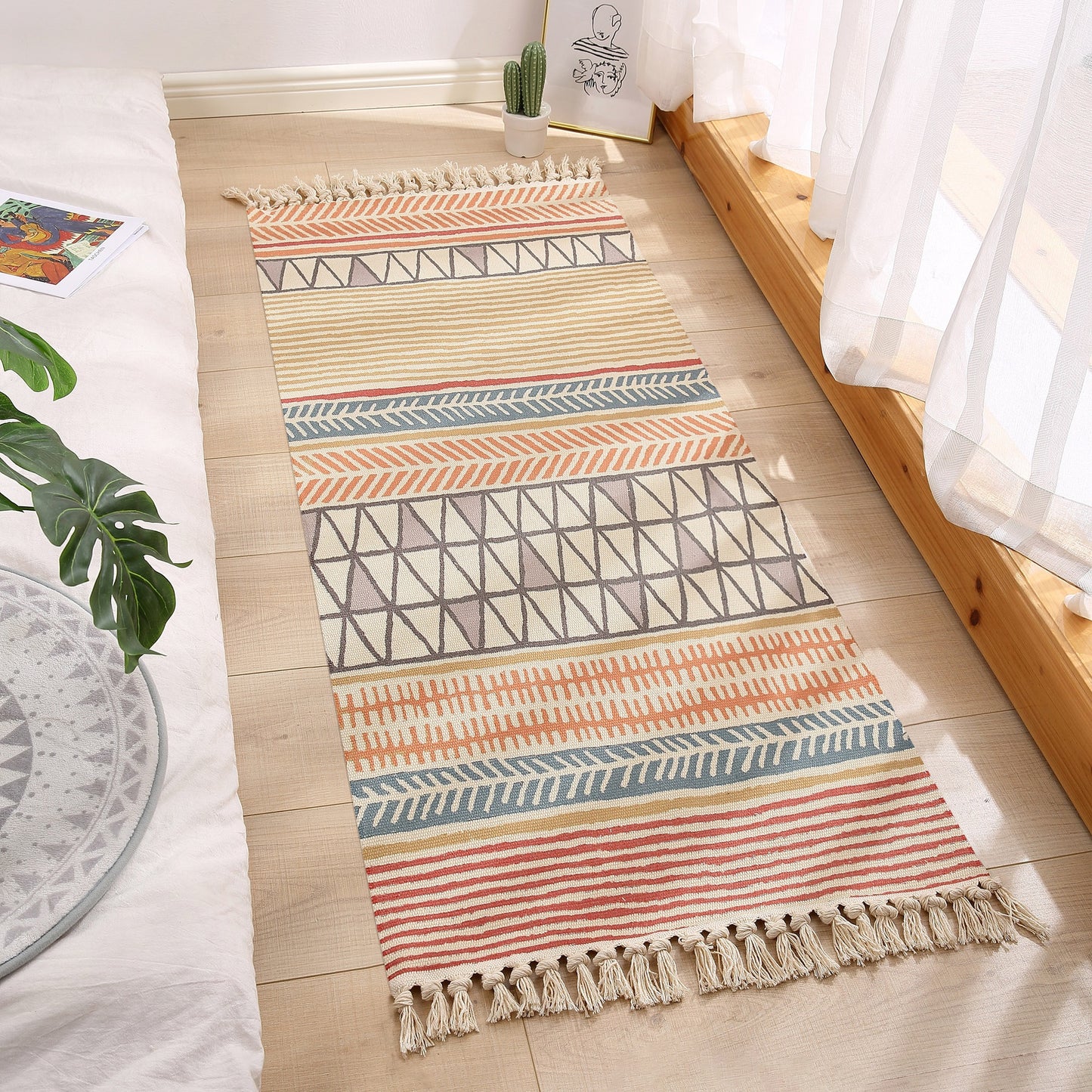 Rectangular Woven Tatami Carpet Retro Bohemian Rugs Anti-Slip 60x130cm