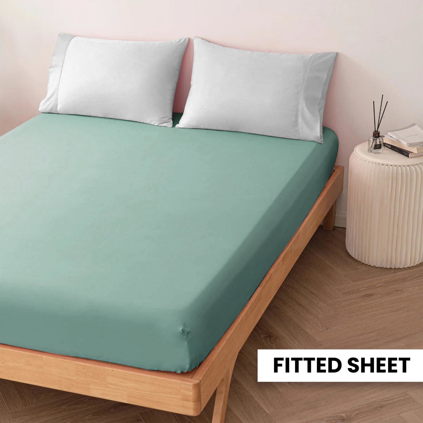 Plain Bedsheet Fitted Sheet and 2 Pillowcases - Queen Size