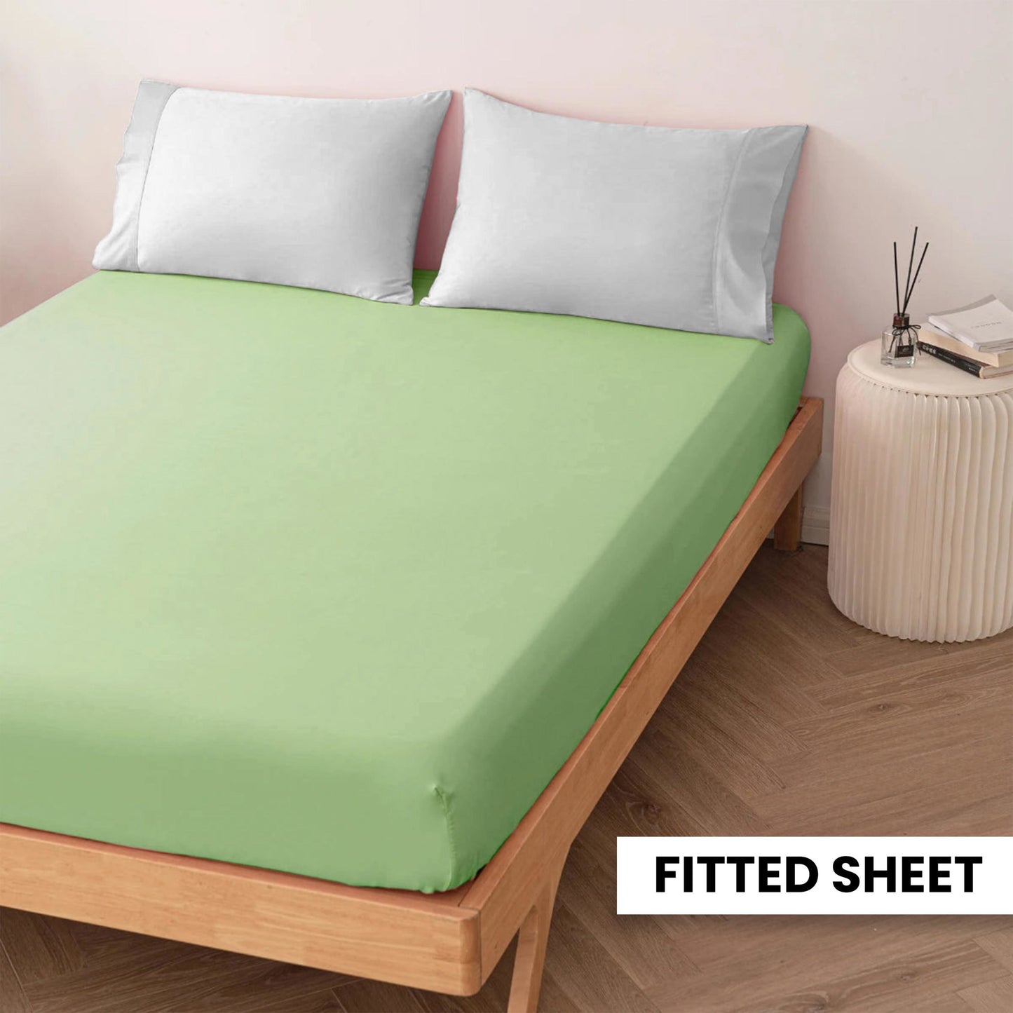 Plain Bedsheet Fitted Sheet and 2 Pillowcases - Queen Size