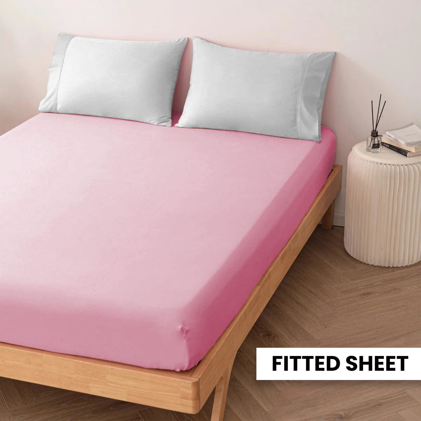 Plain Bedsheet Fitted Sheet and 2 Pillowcases - Queen Size