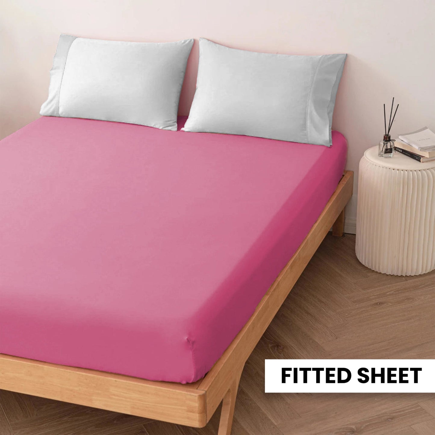 Plain Bedsheet Fitted Sheet and 2 Pillowcases - Queen Size