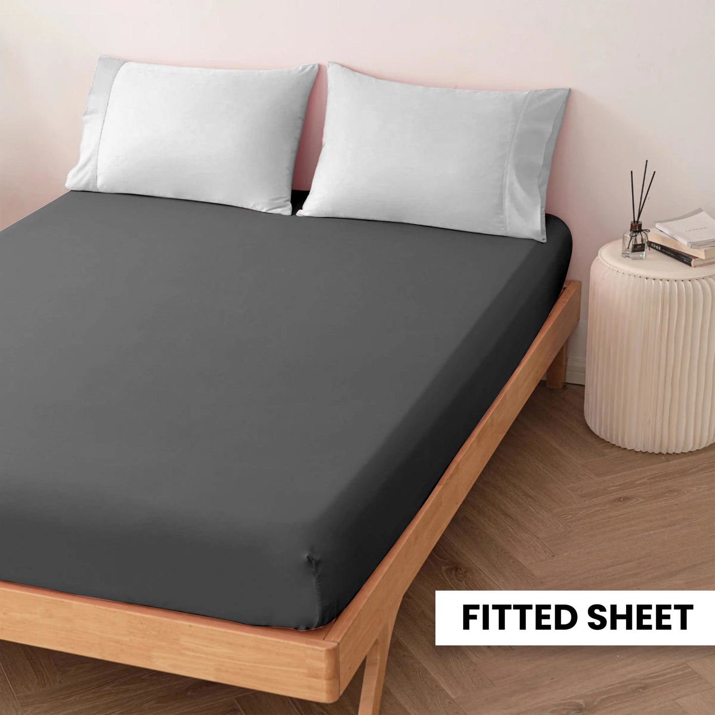 Plain Bedsheet Fitted Sheet and 2 Pillowcases - Queen Size