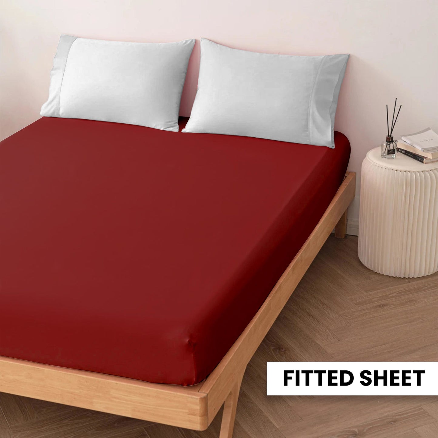 Plain Bedsheet Fitted Sheet and 2 Pillowcases - Queen Size