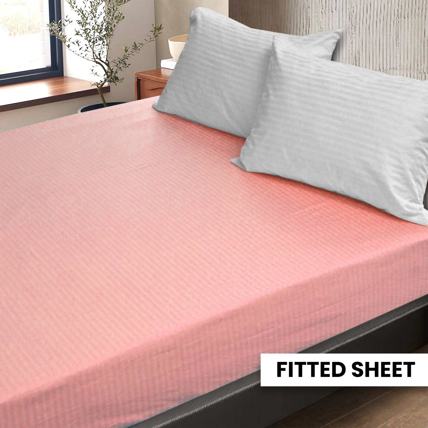 Plain Bedsheet Fitted Sheet and 2 Pillowcases - King Size