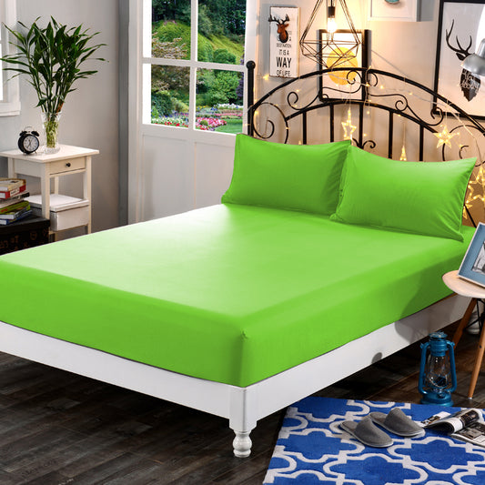 3 in 1 Bed Sheet Set Plain 2017 Series (1 Fitted Sheet and Free 2 Pillowcases) 2017AGreen