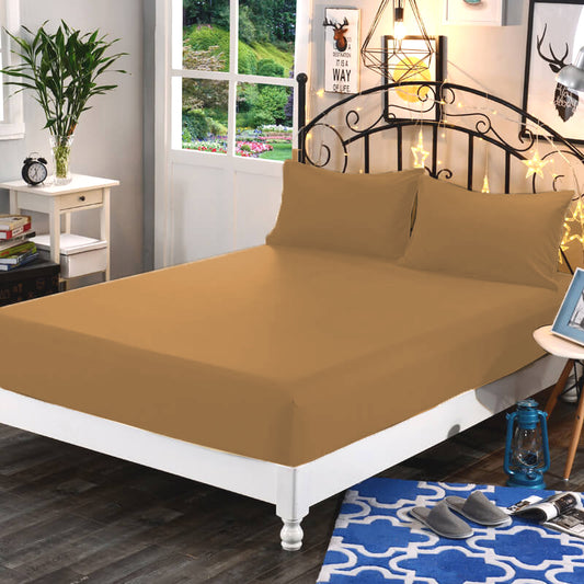 3 in 1 Bed Sheet Set Plain 2017 Series (1 Fitted Sheet and Free 2 Pillowcases) 2017Mocha