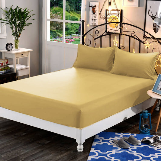 3 in 1 Bed Sheet Set Plain 2017 Series (1 Fitted Sheet and Free 2 Pillowcases) 2017Khaki