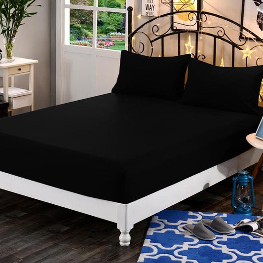 3 in 1 Bed Sheet Set Plain 2017 Series (1 Fitted Sheet and Free 2 Pillowcases) 2017Black